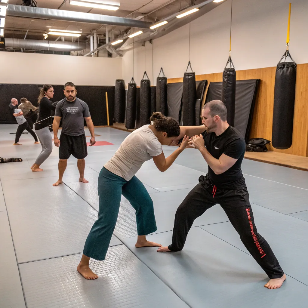 Group of people practicing self-defense techniques